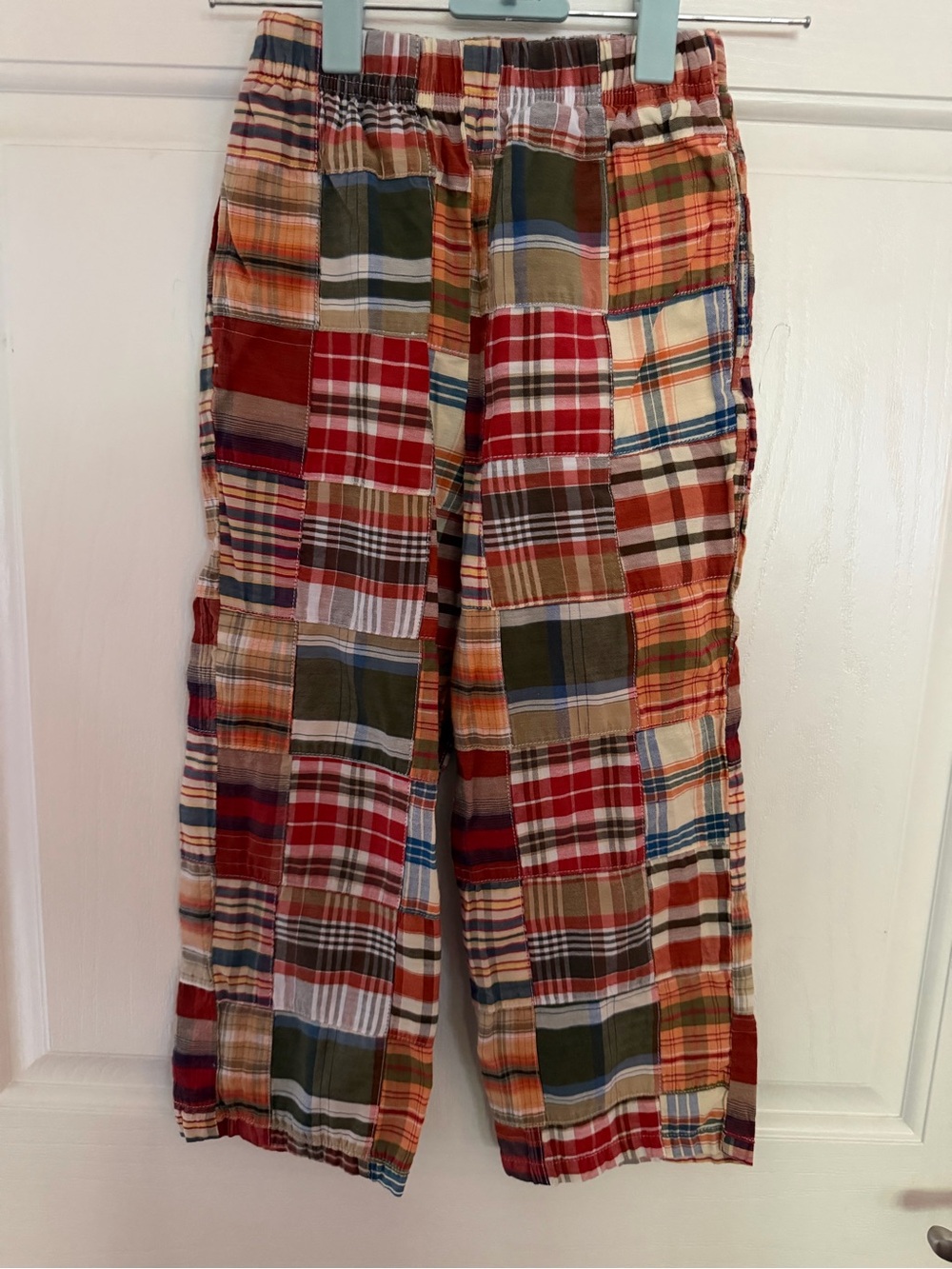 Boys Patchwork Plaid Cotton Pants - Red & Multi - Fall